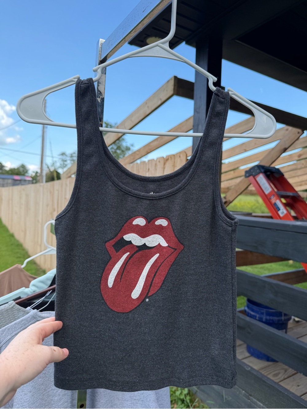 the Rolling Stones Black Tank Top with Red Tongue Logo